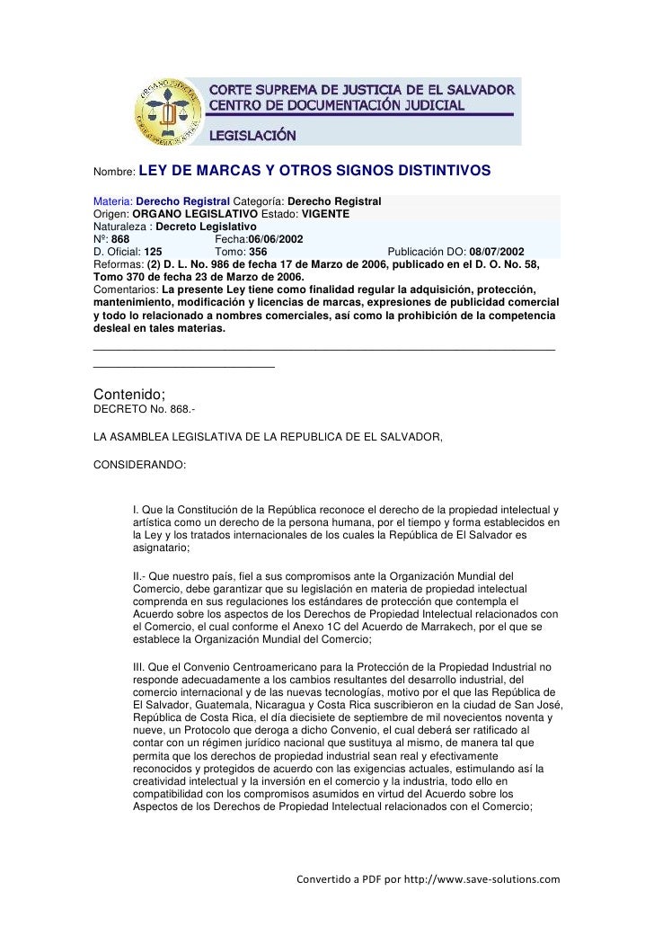 ley de marcas y otros signos distintivos el salvador